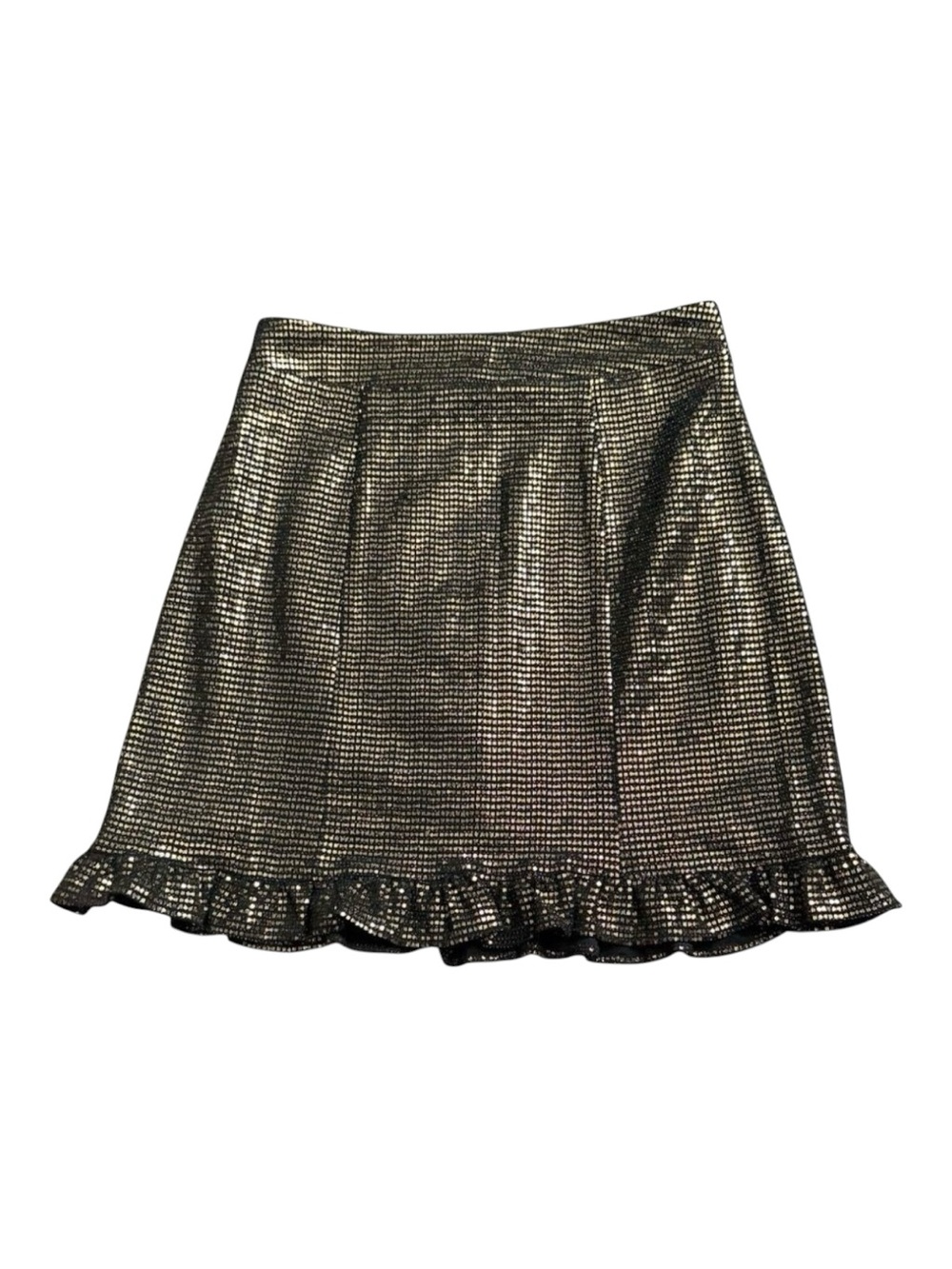 Miami Skirt Womens Small Gold Sequin Mini Ruffle Hem Back Zip Metallic Party